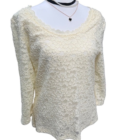 Liz Claiborne Tops - Vintage Fairy Floral Lace Medium Top Cream Scalloped Romantic Ballet Bridal